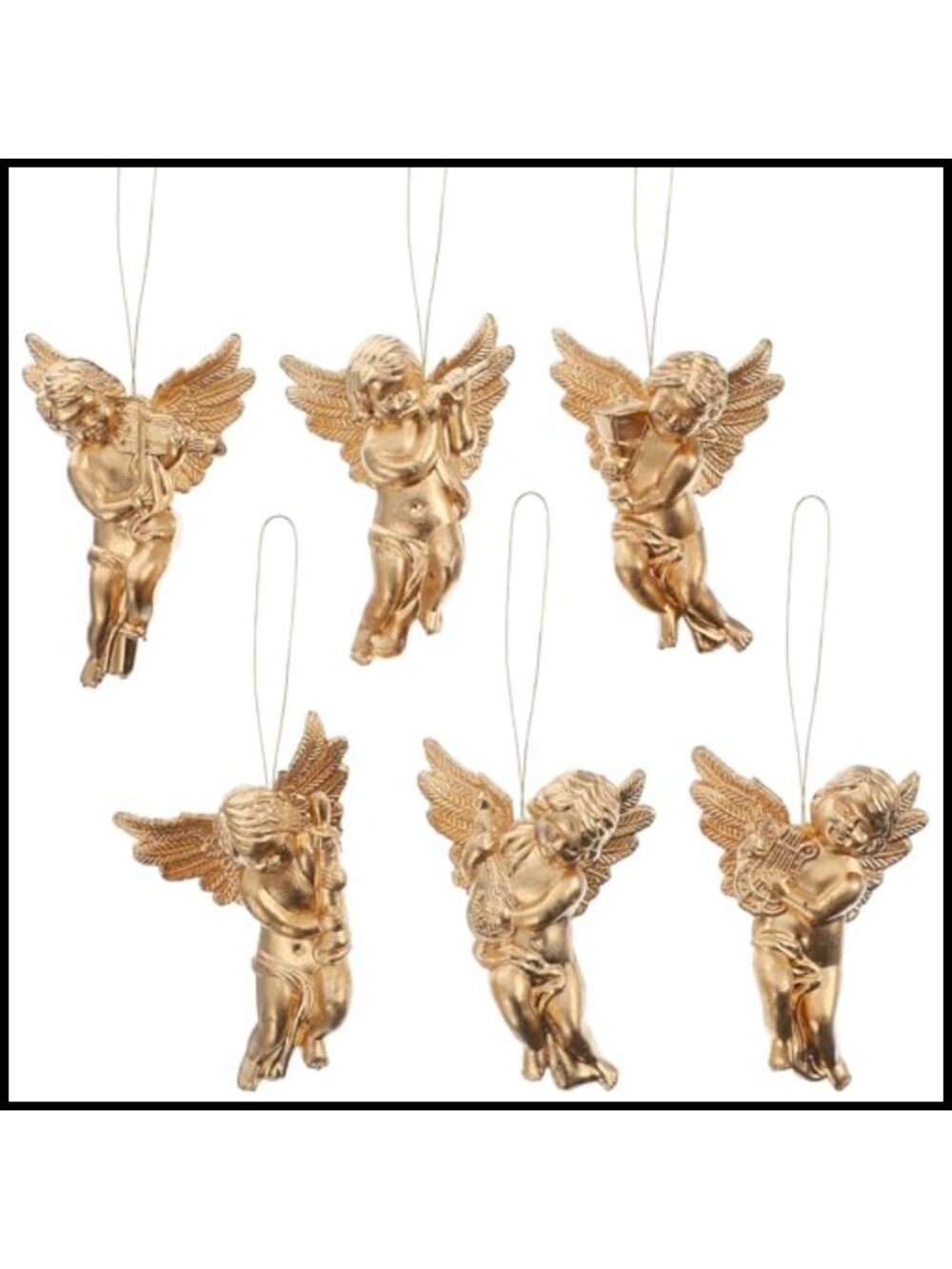 24 Mini Hanging Angels Christmas Tree Ornaments Gold Lacquer Plastic